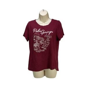 Old Navy Womens T shirt Size Medium Burgundy Palm Springs Short Sleeve Pullover